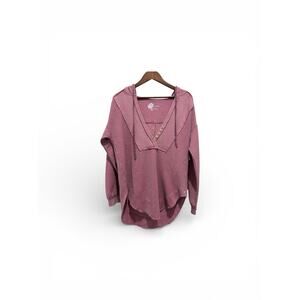 NWT PILCRO Anthropologie Washed Oversized Hooded Henley Size S Boho